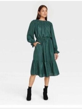a new day Forest Green Long Sleeve Tiered Midi Dress